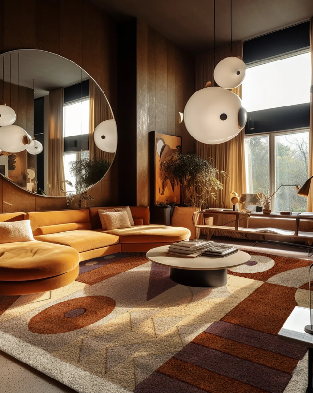 Neutral Shades Decored Living Room, With Browns, Beiges And Hot Oranges And Yellows