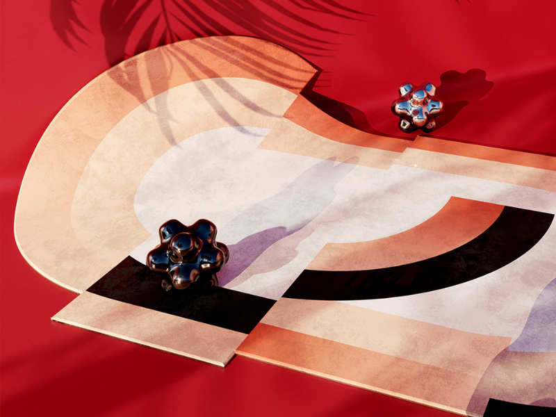 Shaped Area Rug In A Red Background