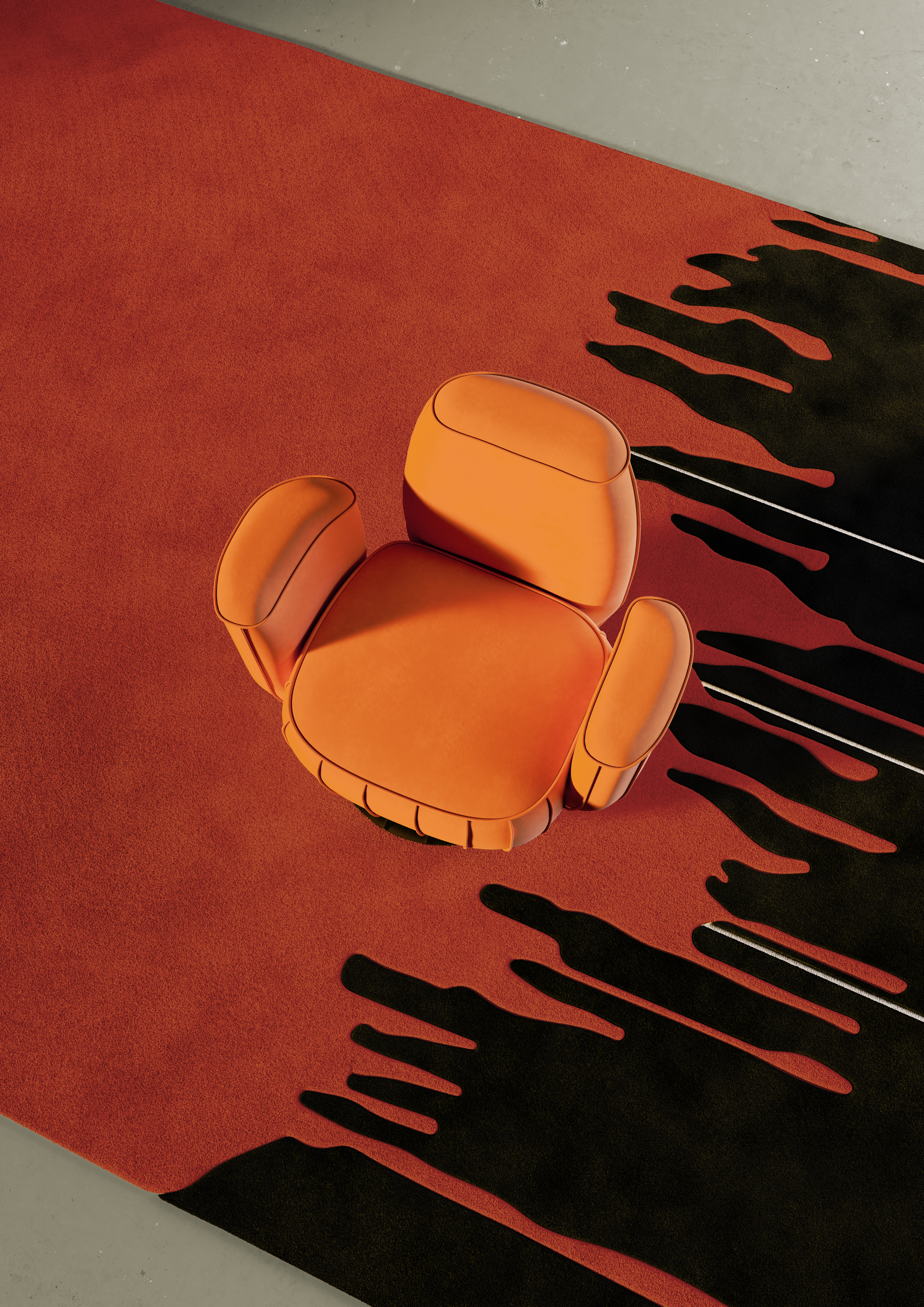 How To Choose A Rug Color? Orange Armchair And A Shaped Orange Rug