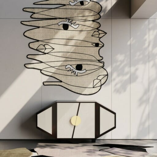 Clean Interior Design With A Stunning Rug On The Wall